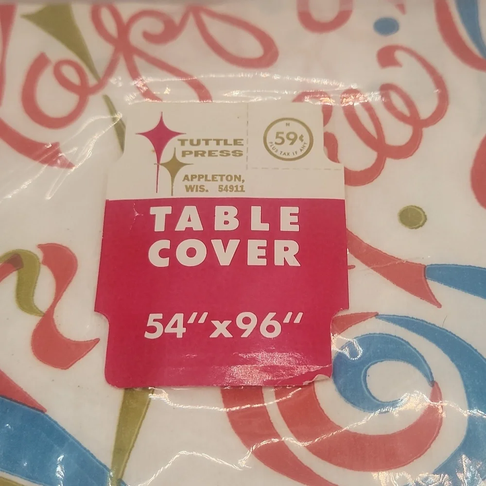 NOS Deadstock Vintage MCM Happy New Year paper table cloth 54 x 96”